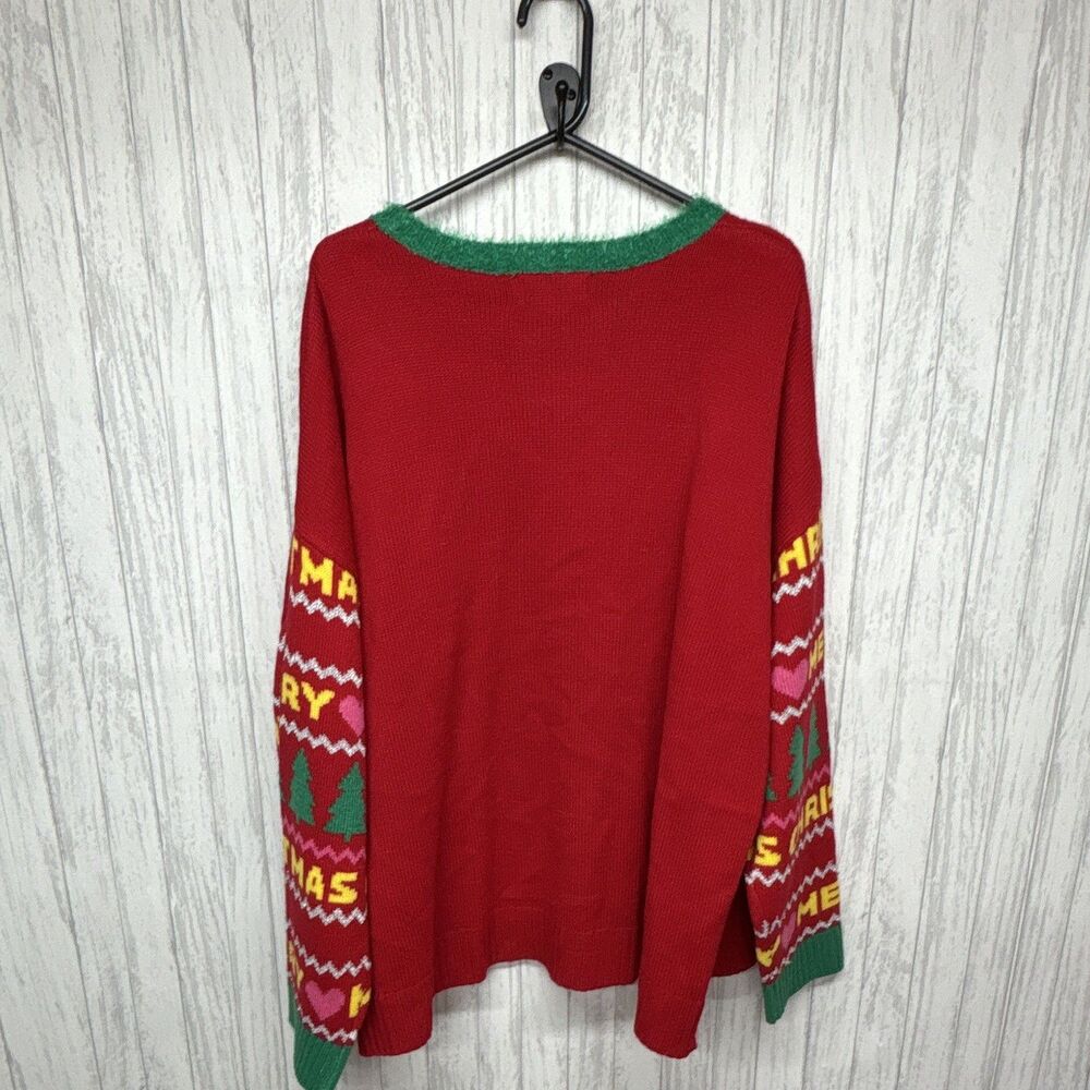 Peanuts Womens 2X Plus Red Green Snoopy Pullover Sweater Crew Neck Xmas - Picture 5 of 5